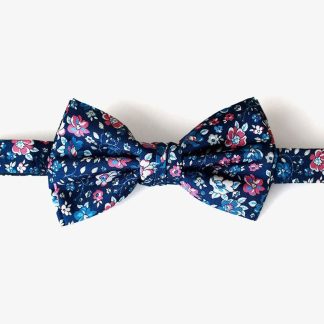 Blue Pink Floral Bow Tie